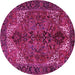 Round Machine Washable Persian Pink Traditional Rug, wshtr2255pnk