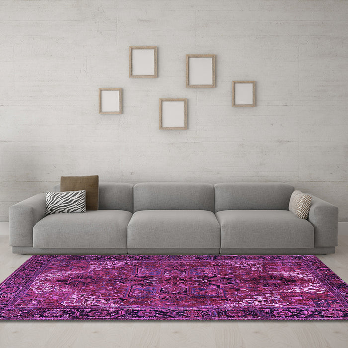 Machine Washable Persian Purple Traditional Area Rugs in a Living Room, wshtr2255pur
