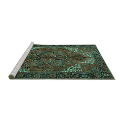Sideview of Machine Washable Persian Turquoise Traditional Area Rugs, wshtr2255turq