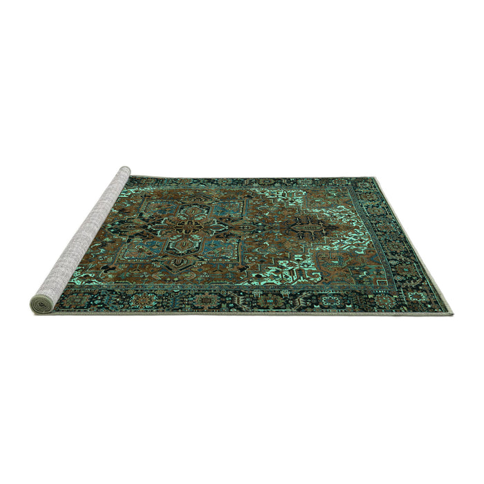 Sideview of Machine Washable Persian Turquoise Traditional Area Rugs, wshtr2255turq