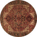 Round Machine Washable Persian Brown Traditional Rug, wshtr2255brn