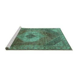 Sideview of Machine Washable Persian Turquoise Traditional Area Rugs, wshtr2256turq