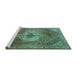 Sideview of Machine Washable Persian Turquoise Traditional Area Rugs, wshtr2256turq