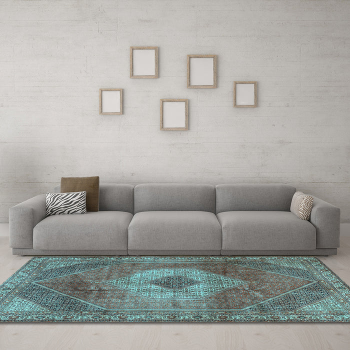 Machine Washable Persian Light Blue Traditional Rug in a Living Room, wshtr2256lblu