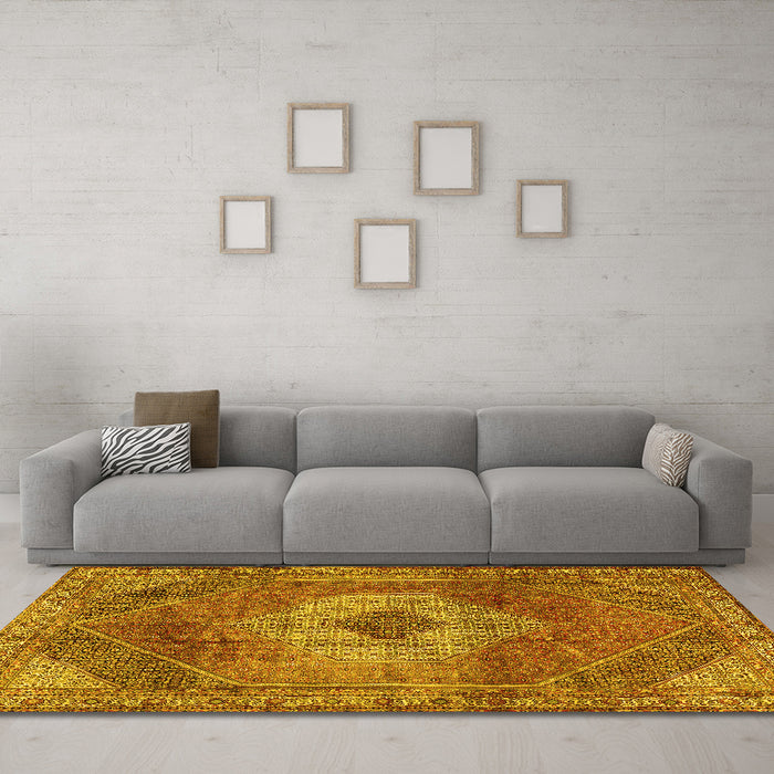Machine Washable Persian Yellow Traditional Rug in a Living Room, wshtr2256yw