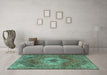 Machine Washable Persian Turquoise Traditional Area Rugs in a Living Room,, wshtr2256turq