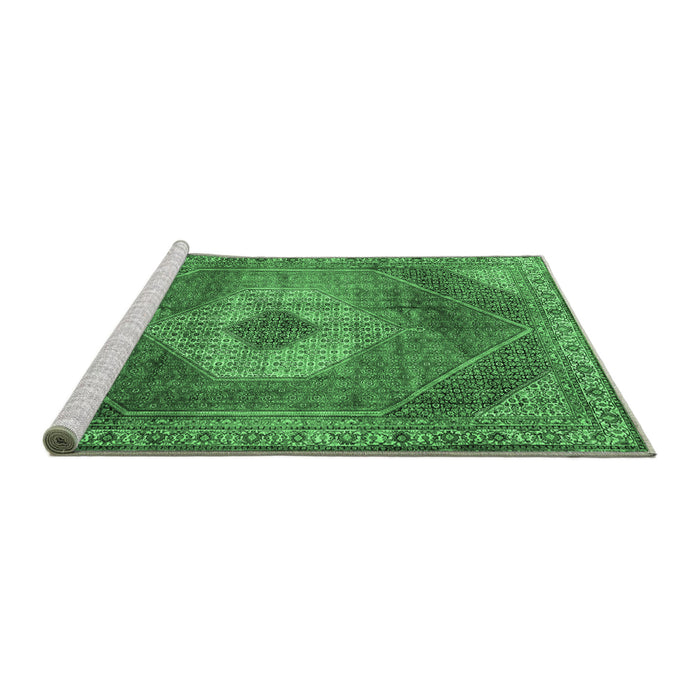 Sideview of Machine Washable Persian Emerald Green Traditional Area Rugs, wshtr2256emgrn