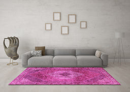 Machine Washable Persian Pink Traditional Rug in a Living Room, wshtr2256pnk