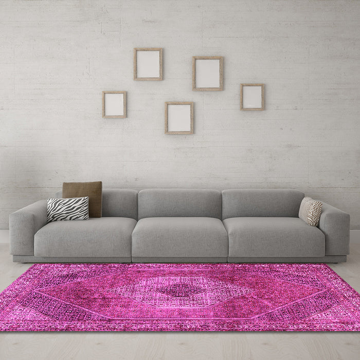 Machine Washable Persian Pink Traditional Rug in a Living Room, wshtr2256pnk