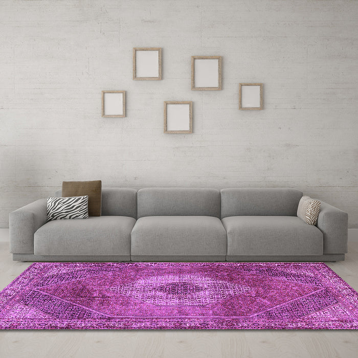Machine Washable Persian Purple Traditional Area Rugs in a Living Room, wshtr2256pur