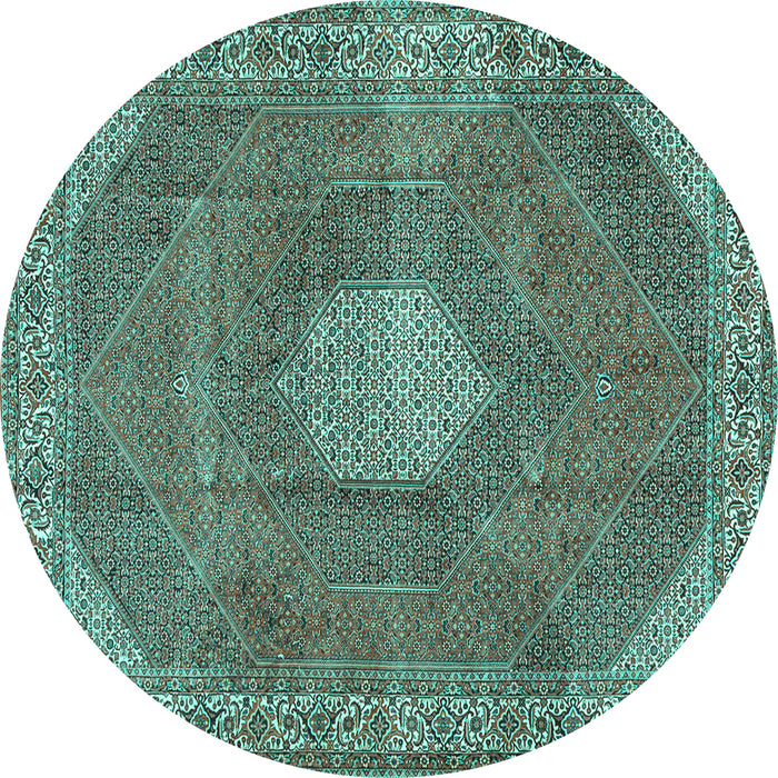Round Machine Washable Persian Turquoise Traditional Area Rugs, wshtr2257turq