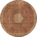 Round Persian Brown Traditional Rug, tr2257brn