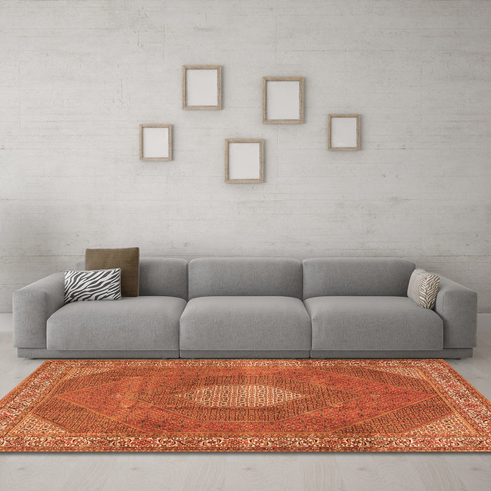 Machine Washable Persian Orange Traditional Area Rugs in a Living Room, wshtr2257org