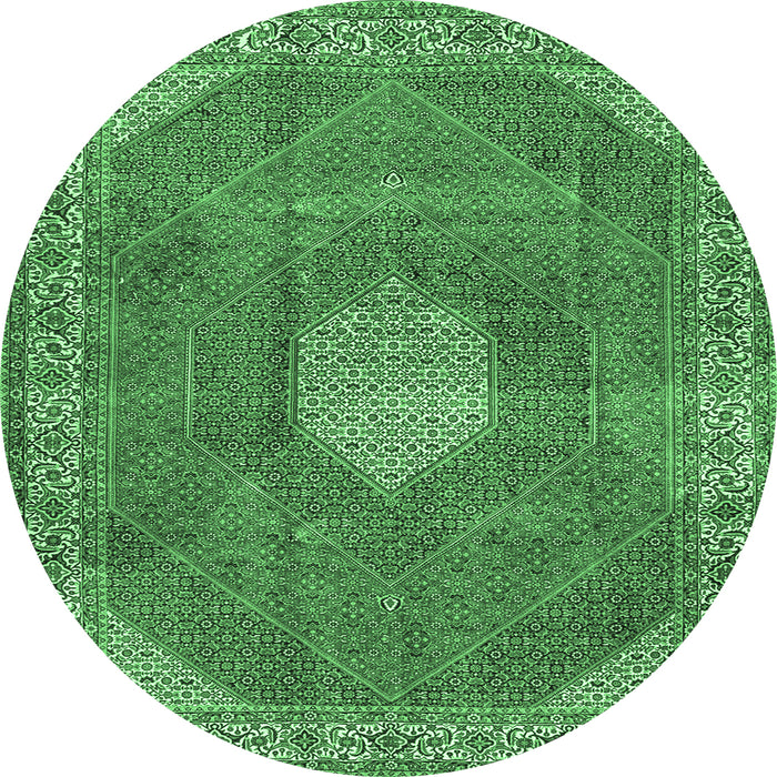 Round Machine Washable Persian Emerald Green Traditional Area Rugs, wshtr2257emgrn