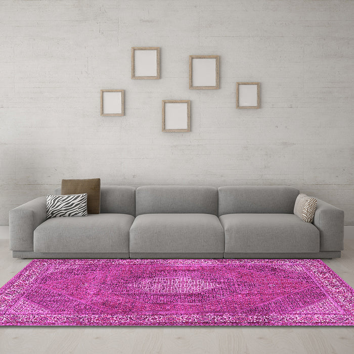 Machine Washable Persian Pink Traditional Rug in a Living Room, wshtr2257pnk
