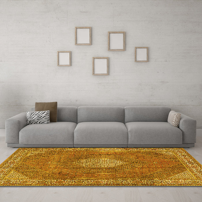 Machine Washable Persian Yellow Traditional Rug in a Living Room, wshtr2257yw