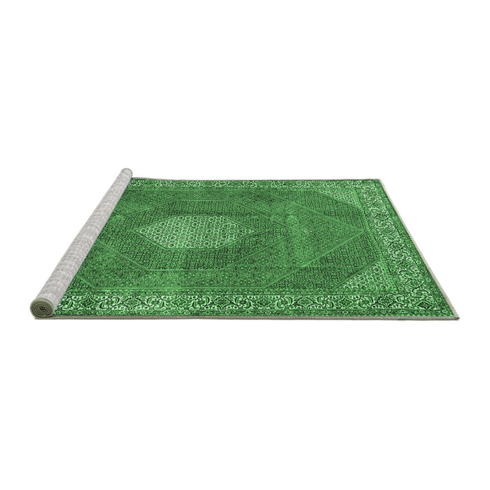 Sideview of Machine Washable Persian Emerald Green Traditional Area Rugs, wshtr2257emgrn