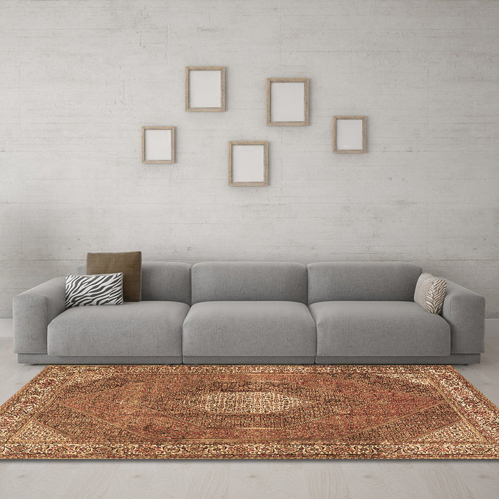 Machine Washable Persian Brown Traditional Rug in a Living Room,, wshtr2257brn