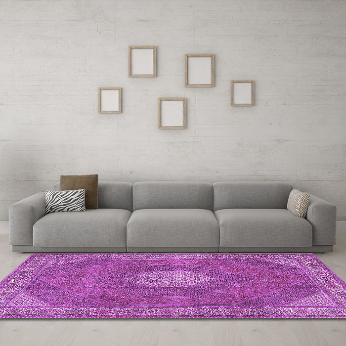 Machine Washable Persian Purple Traditional Area Rugs in a Living Room, wshtr2257pur