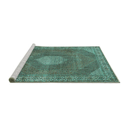 Sideview of Machine Washable Persian Turquoise Traditional Area Rugs, wshtr2257turq