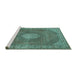 Sideview of Machine Washable Persian Turquoise Traditional Area Rugs, wshtr2257turq