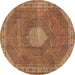 Round Machine Washable Persian Brown Traditional Rug, wshtr2257brn