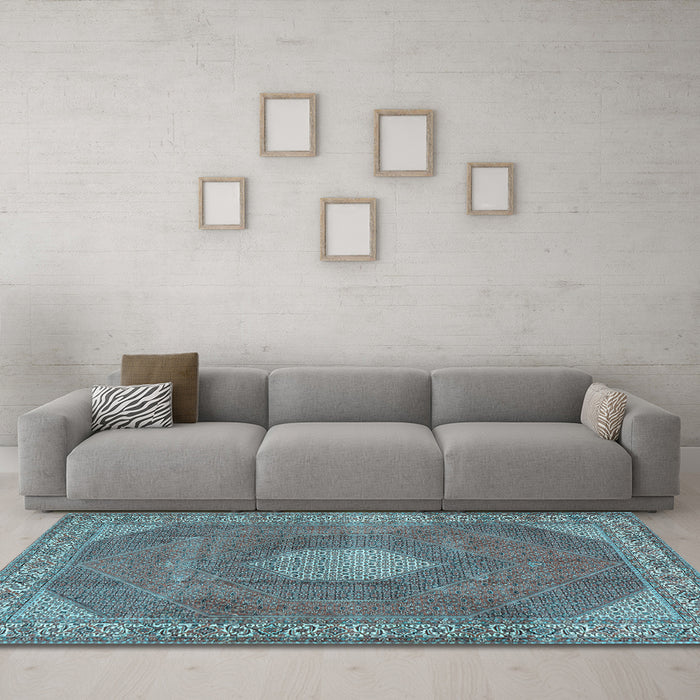Machine Washable Persian Light Blue Traditional Rug in a Living Room, wshtr2257lblu