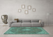 Machine Washable Persian Turquoise Traditional Area Rugs in a Living Room,, wshtr2257turq