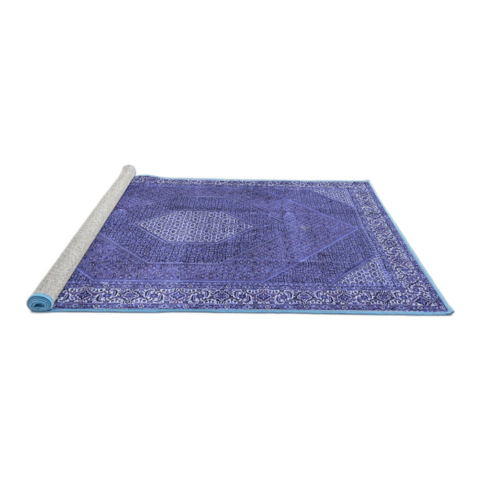 Sideview of Machine Washable Persian Blue Traditional Rug, wshtr2257blu