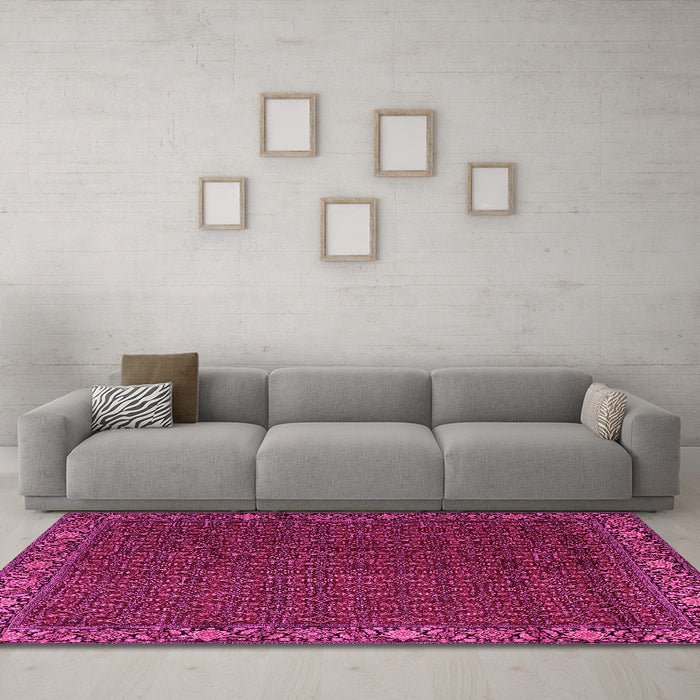 Machine Washable Persian Pink Traditional Rug in a Living Room, wshtr2258pnk