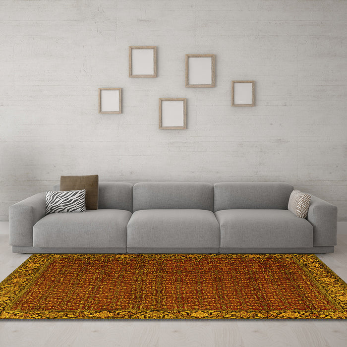 Machine Washable Persian Yellow Traditional Rug in a Living Room, wshtr2258yw