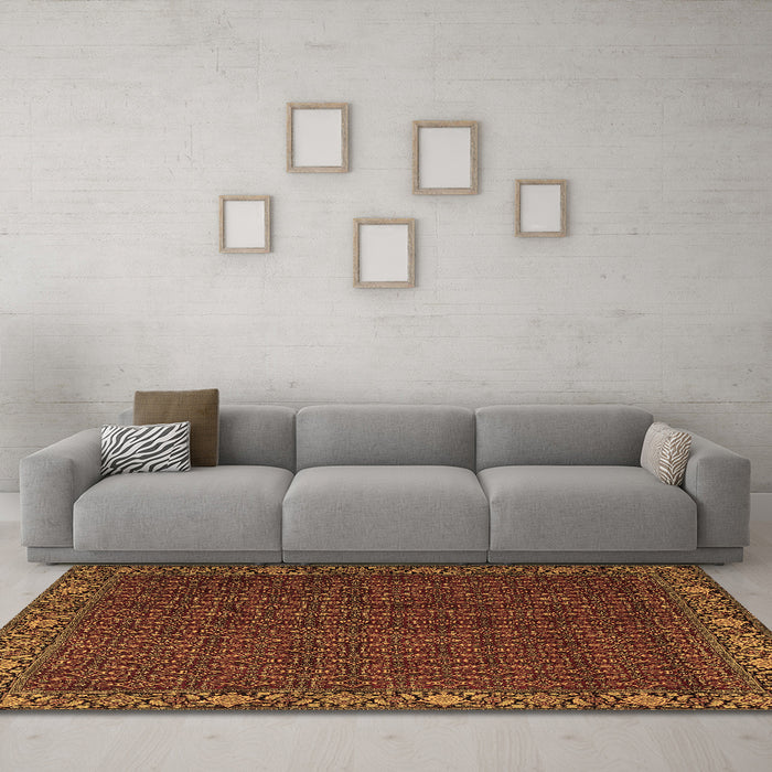 Machine Washable Persian Brown Traditional Rug in a Living Room,, wshtr2258brn