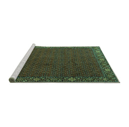 Sideview of Machine Washable Persian Turquoise Traditional Area Rugs, wshtr2258turq