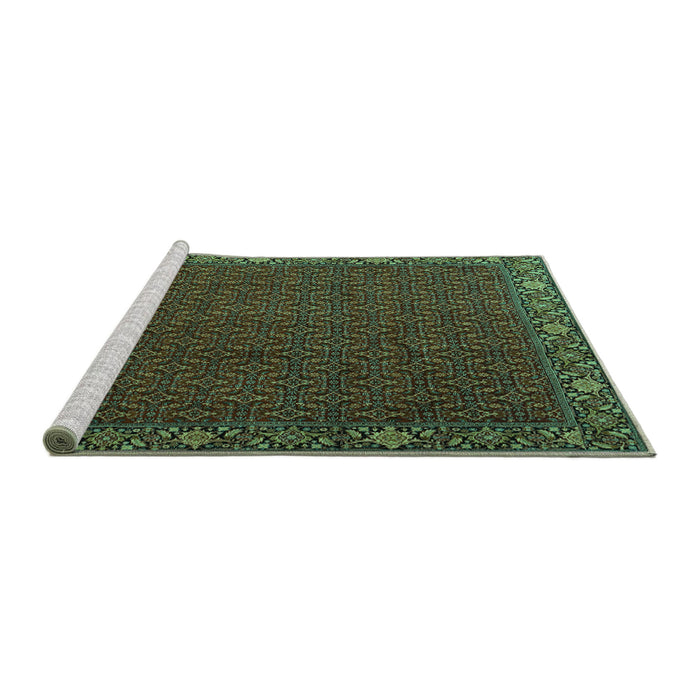 Sideview of Machine Washable Persian Turquoise Traditional Area Rugs, wshtr2258turq