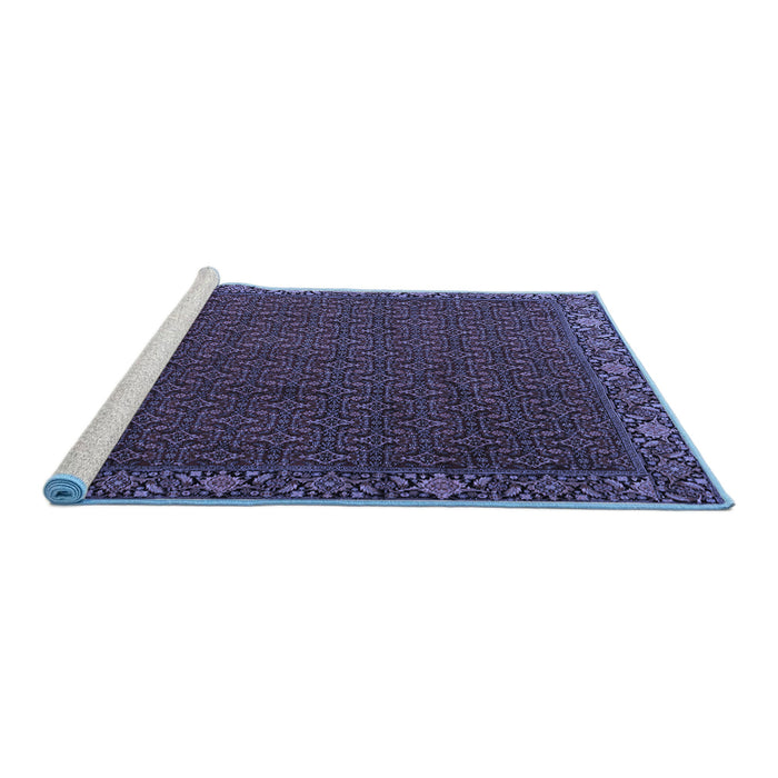 Sideview of Machine Washable Persian Blue Traditional Rug, wshtr2258blu