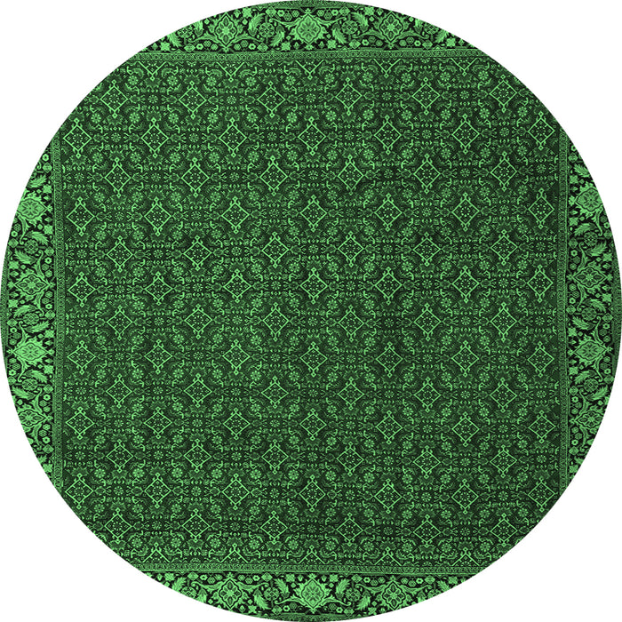 Round Machine Washable Persian Emerald Green Traditional Area Rugs, wshtr2258emgrn