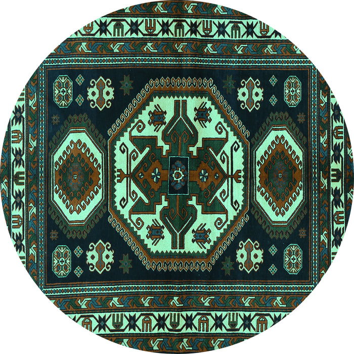 Round Machine Washable Persian Turquoise Traditional Area Rugs, wshtr2259turq