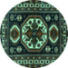 Round Machine Washable Persian Turquoise Traditional Area Rugs, wshtr2259turq