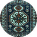 Round Machine Washable Persian Light Blue Traditional Rug, wshtr2259lblu