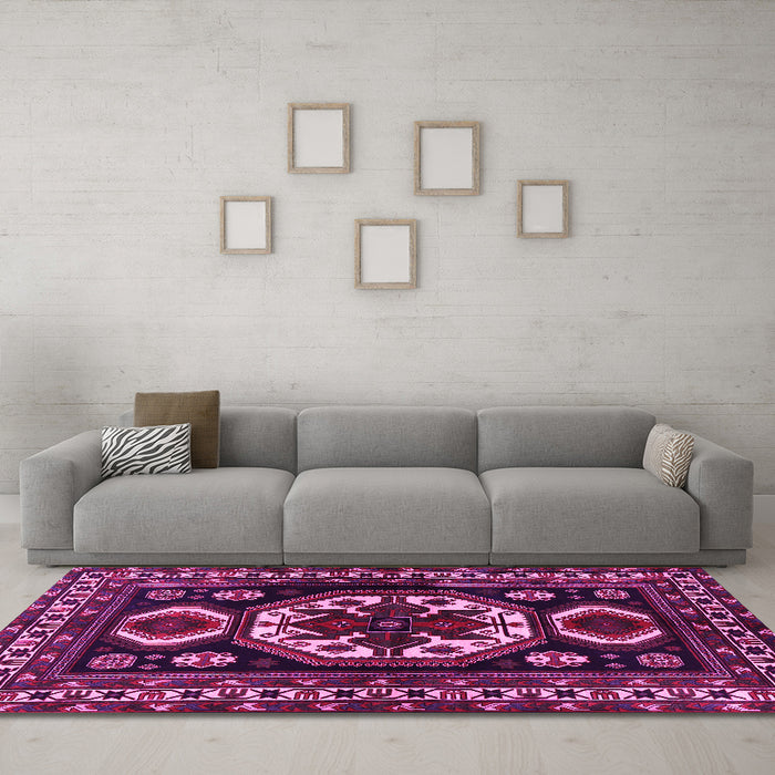 Machine Washable Persian Pink Traditional Rug in a Living Room, wshtr2259pnk