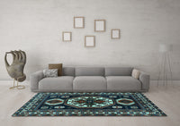 Machine Washable Persian Light Blue Traditional Rug, wshtr2259lblu