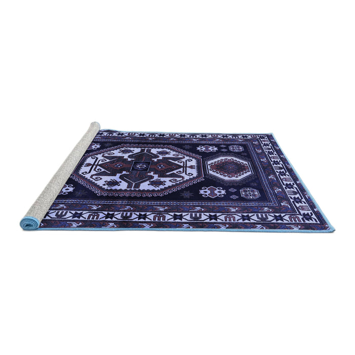 Sideview of Machine Washable Persian Blue Traditional Rug, wshtr2259blu