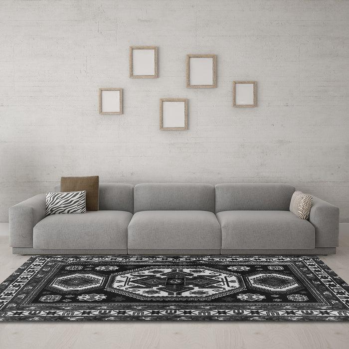 Machine Washable Persian Gray Traditional Rug in a Living Room,, wshtr2259gry
