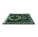 Sideview of Machine Washable Persian Turquoise Traditional Area Rugs, wshtr2259turq