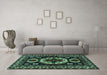 Machine Washable Persian Turquoise Traditional Area Rugs in a Living Room,, wshtr2259turq