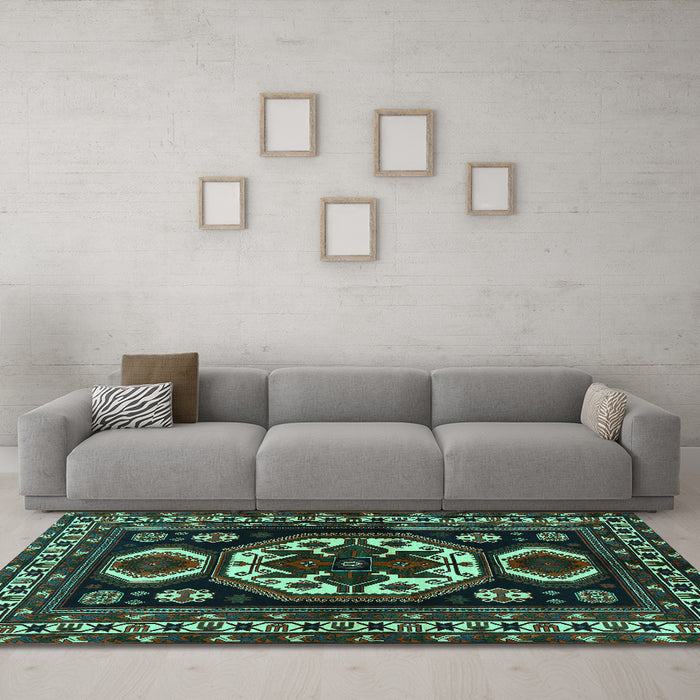 Machine Washable Persian Turquoise Traditional Area Rugs in a Living Room,, wshtr2259turq