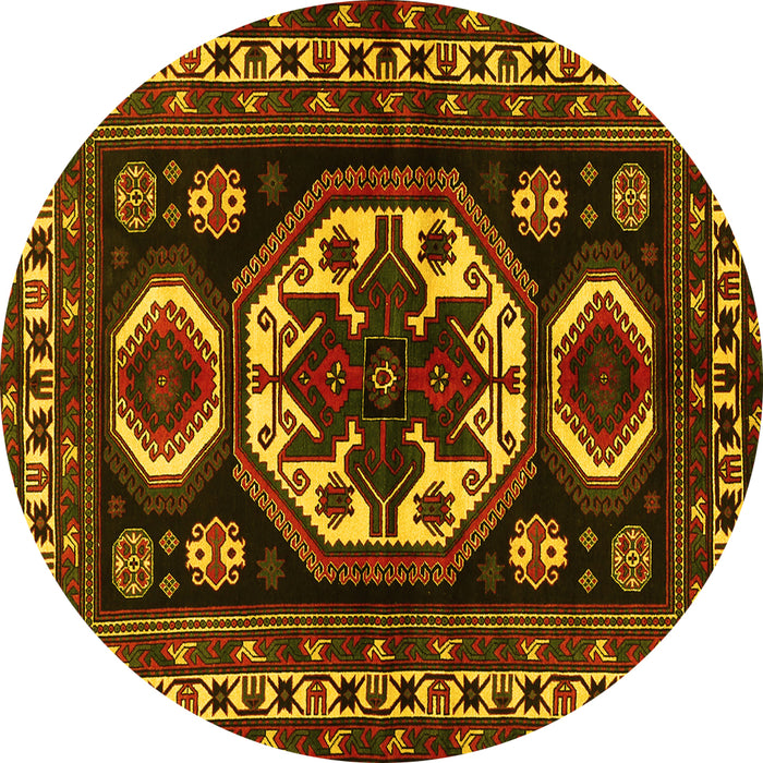 Round Machine Washable Persian Yellow Traditional Rug, wshtr2259yw
