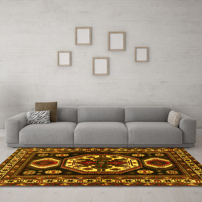 Machine Washable Persian Yellow Traditional Rug in a Living Room, wshtr2259yw
