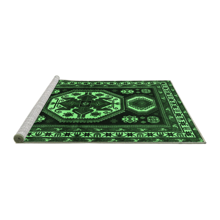 Sideview of Machine Washable Persian Emerald Green Traditional Area Rugs, wshtr2259emgrn