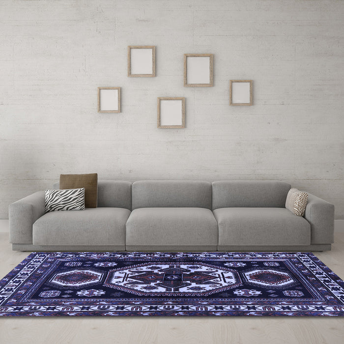 Machine Washable Persian Blue Traditional Rug in a Living Room, wshtr2259blu